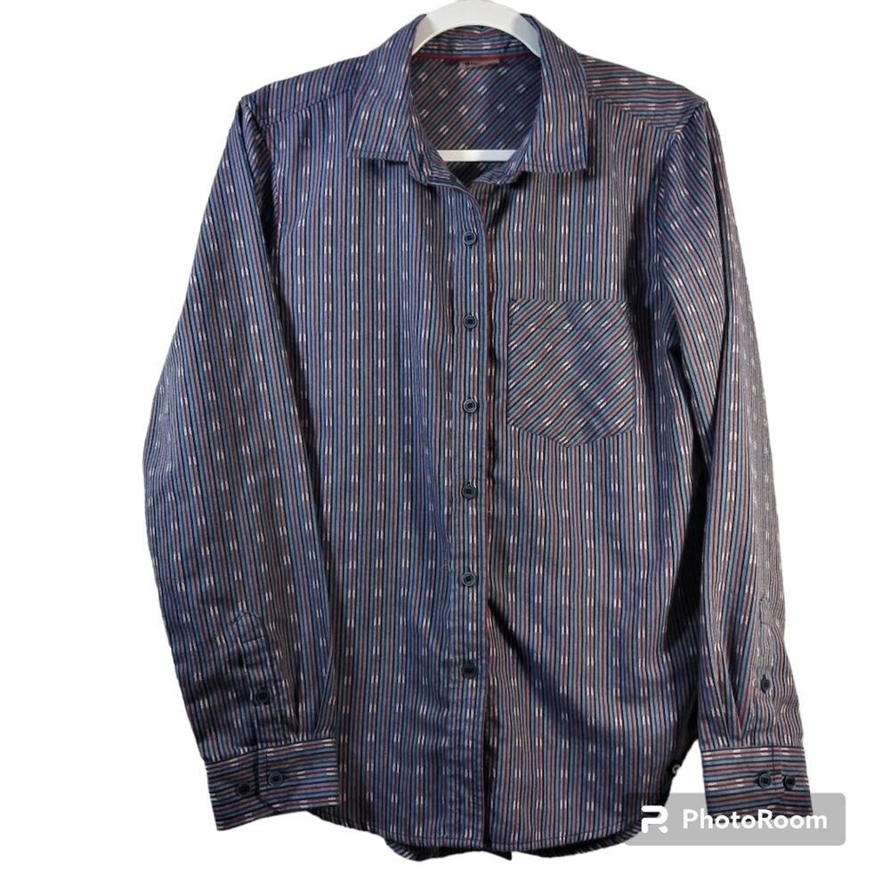 Marmot Blue Long Sleeve Striped Buttondown Shirt Arrow Pattern Size Medium